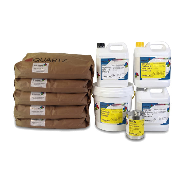 UV Plus Slip Resistant Polyaspartic Quartz Floor Complete Kit 50sqm contents