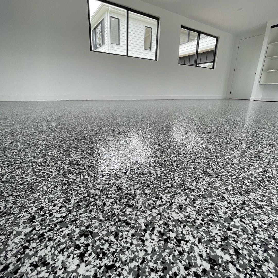 After — finished epoxy flake floor